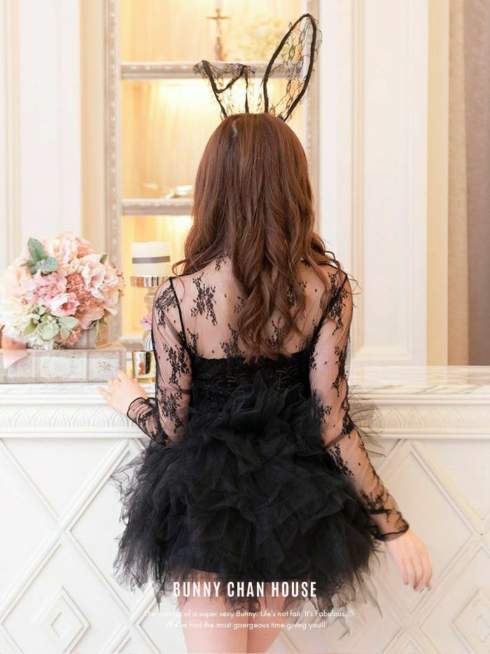 BUNNY CHAN HOUSE フラワーチュールバニー[ブラック] 6点セット】Flower Tulle BUNNY Romantic Chiffon フラワー