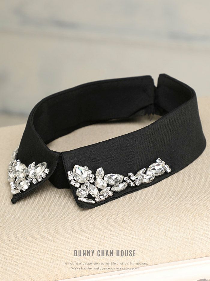 コスプレ必須アイテム!!付け襟 宝石ビジュー 黒 vcsit-0028