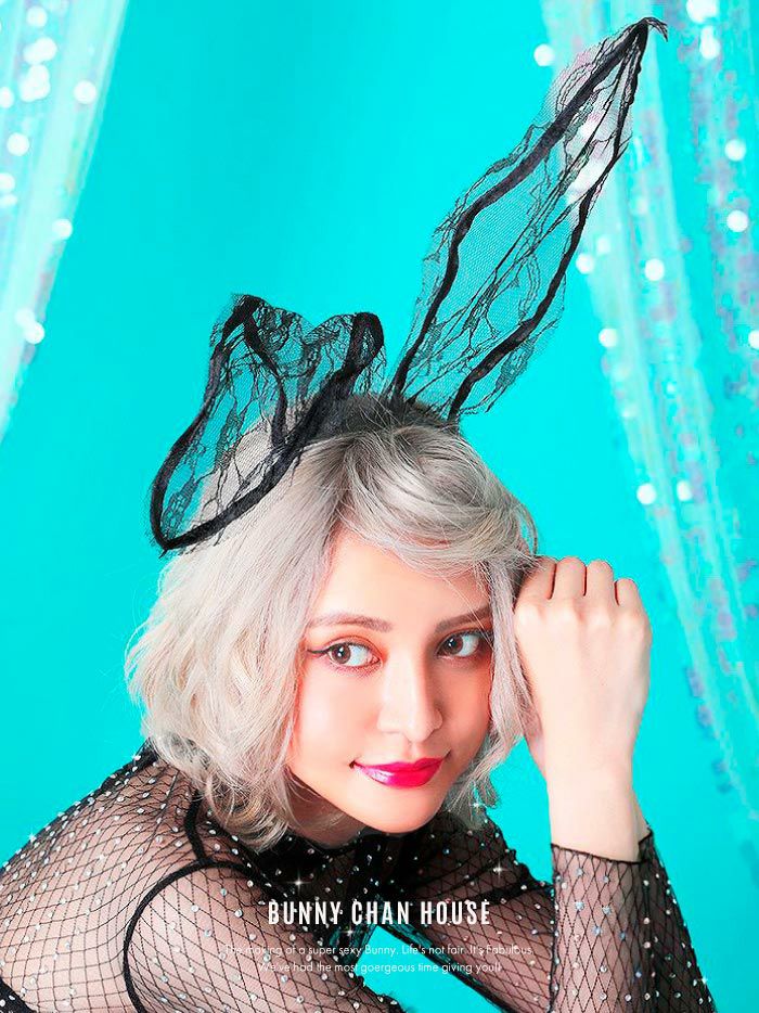 レースうさ耳カチューシャ ホワイト・ブラック vcsit-1014