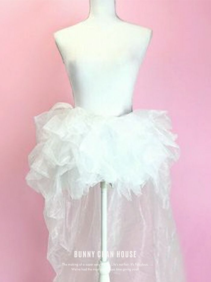 テール付きパニエ チュールスカート ホワイト・ブラック・レッド・ピンク vpn-23758