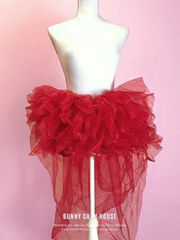 テール付きパニエ チュールスカート ホワイト・ブラック・レッド・ピンク vpn-23758