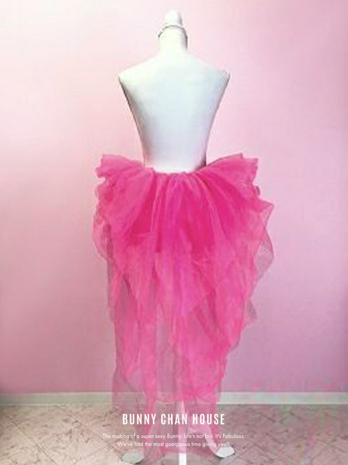 テール付きパニエ チュールスカート ホワイト・ブラック・レッド・ピンク vpn-23758