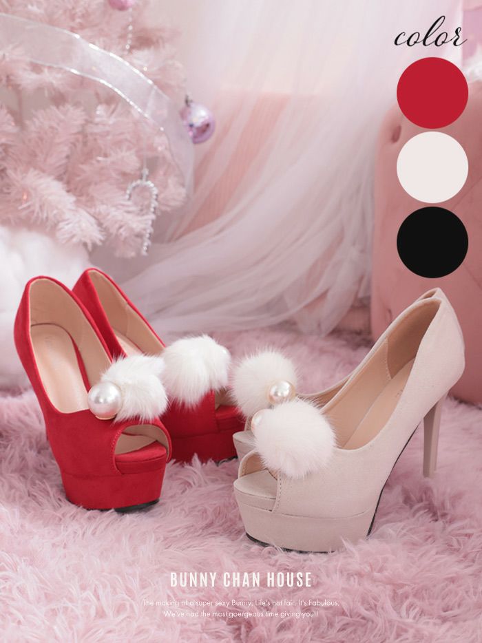 Snowflake HEEL オープントゥー美脚パンプス レッド・ホワイト・ブラック vsh-19-0916