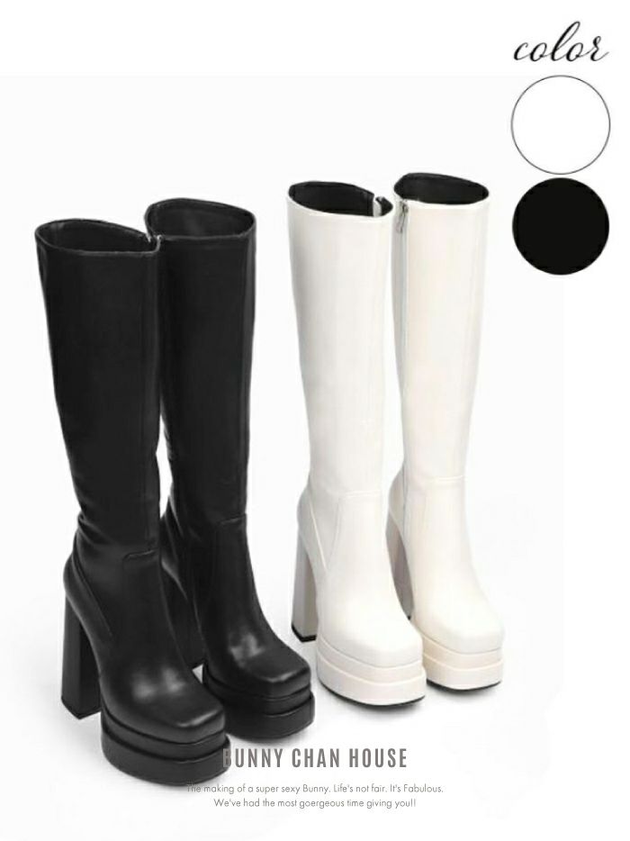 チャンキーヒール 厚底ブーツ [ホワイト/ブラック] vsh-22024