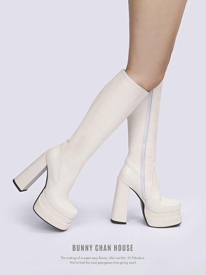 チャンキーヒール 厚底ブーツ [ホワイト/ブラック] vsh-22024