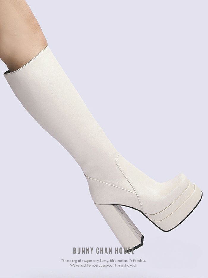 チャンキーヒール 厚底ブーツ [ホワイト/ブラック] vsh-22024