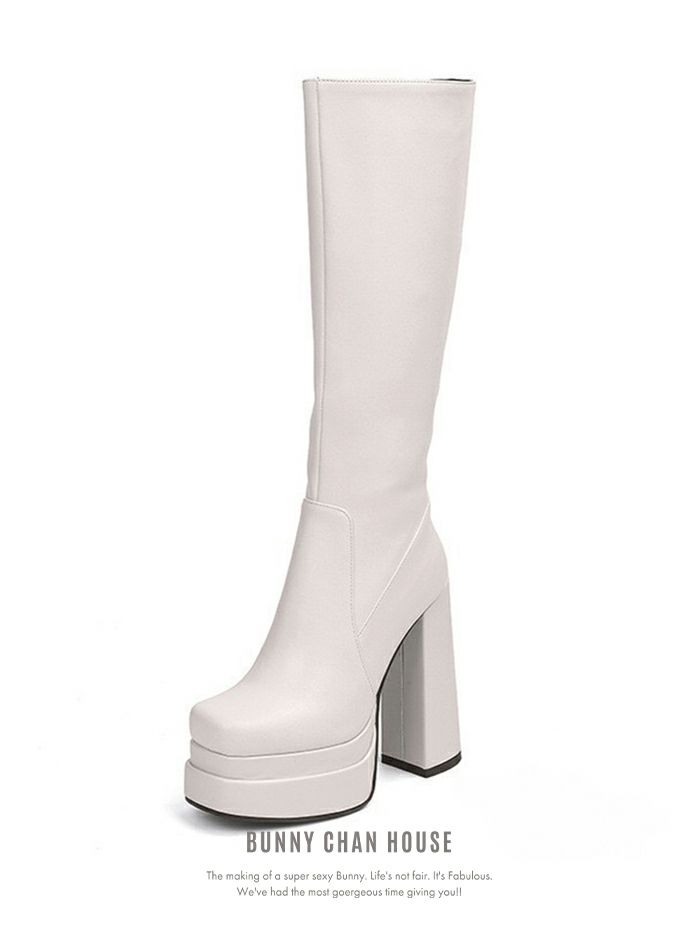 チャンキーヒール 厚底ブーツ [ホワイト/ブラック] vsh-22024