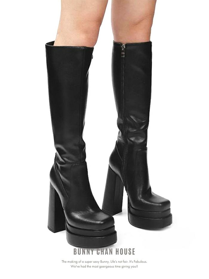 チャンキーヒール 厚底ブーツ [ホワイト/ブラック] vsh-22024