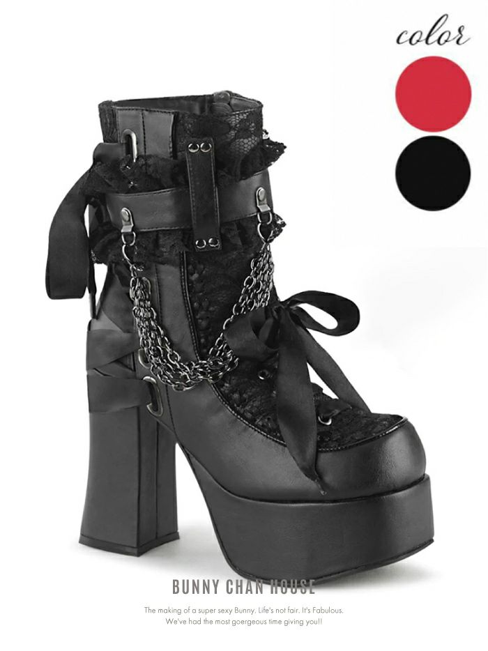 厚底ショート ブーツ ブラック・レッド vsh-23339