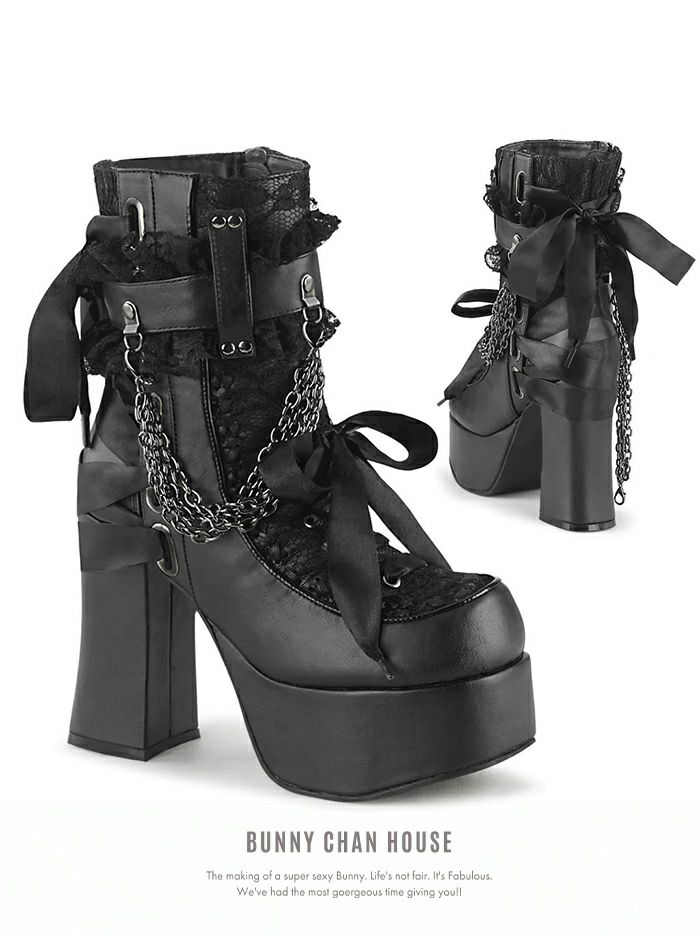 厚底ショート ブーツ ブラック・レッド vsh-23339