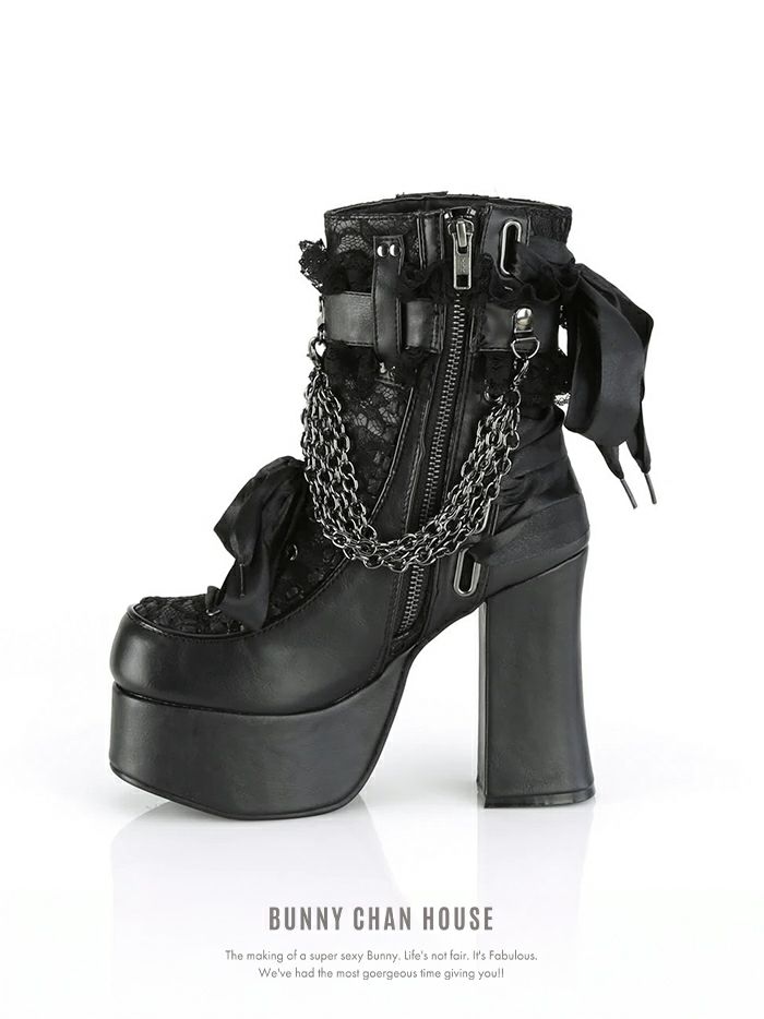 厚底ショート ブーツ ブラック・レッド vsh-23339