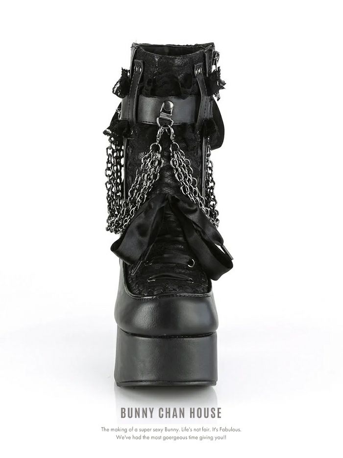 厚底ショート ブーツ ブラック・レッド vsh-23339