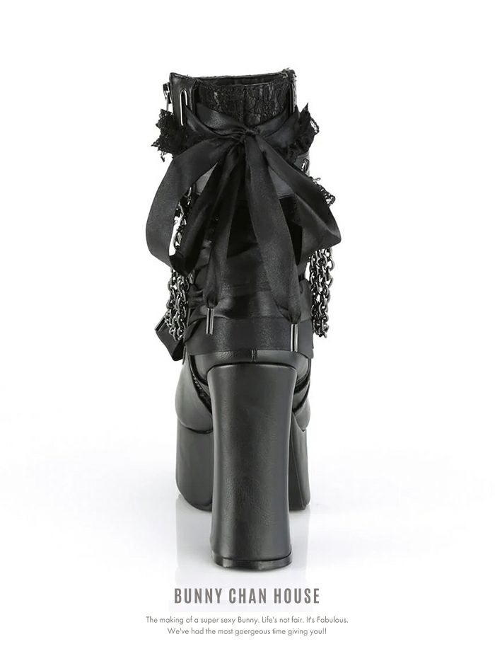 厚底ショート ブーツ ブラック・レッド vsh-23339