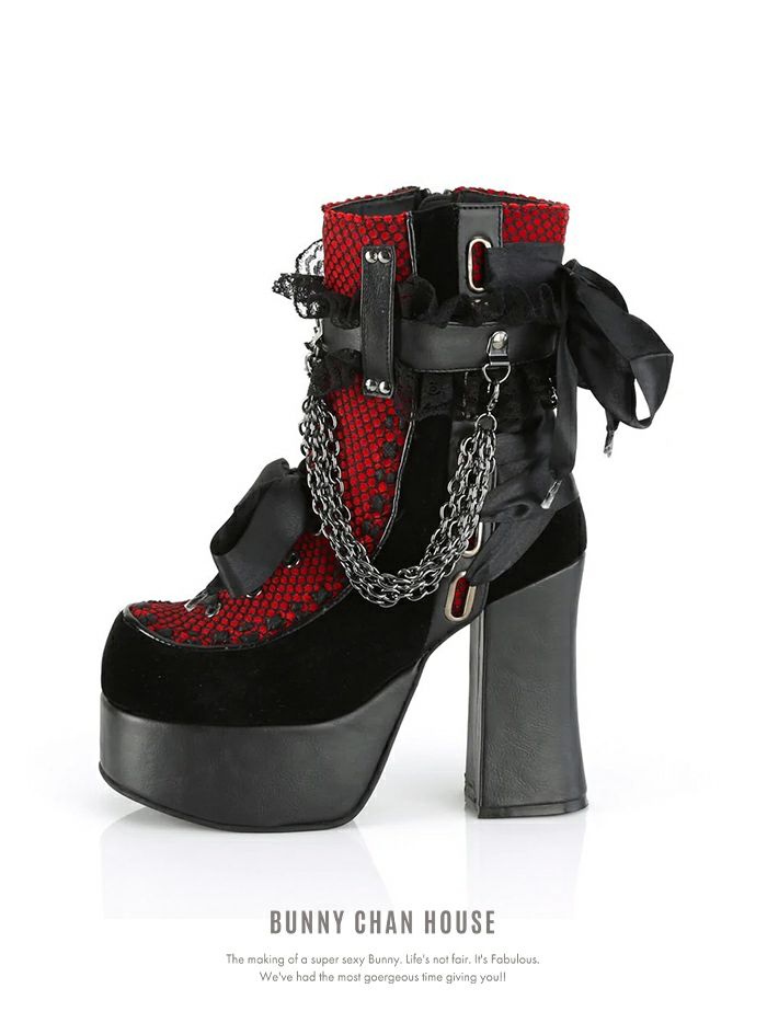 厚底ショート ブーツ ブラック・レッド vsh-23339