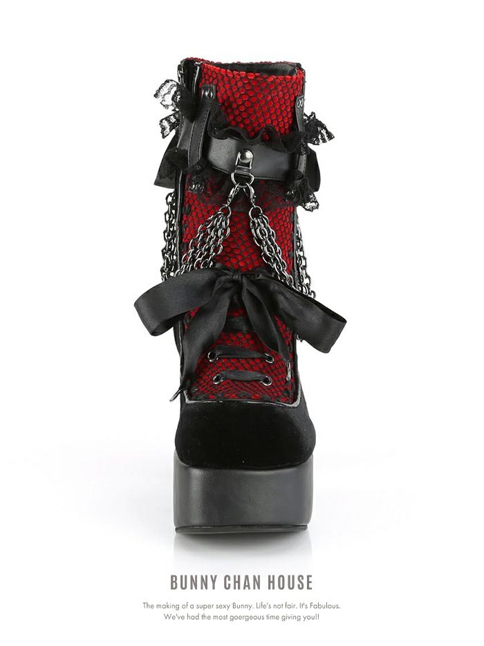 厚底ショート ブーツ ブラック・レッド vsh-23339