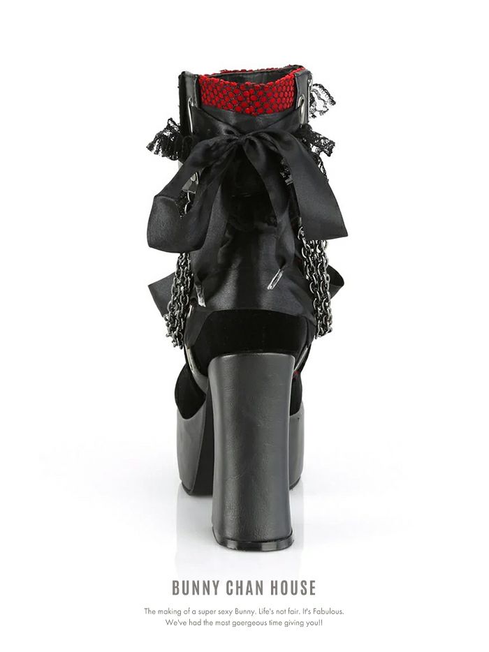 厚底ショート ブーツ ブラック・レッド vsh-23339