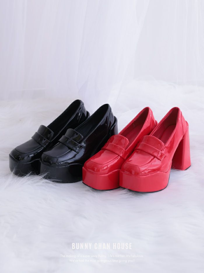 厚底エナメルローファー レッド・ブラック vsh-23362