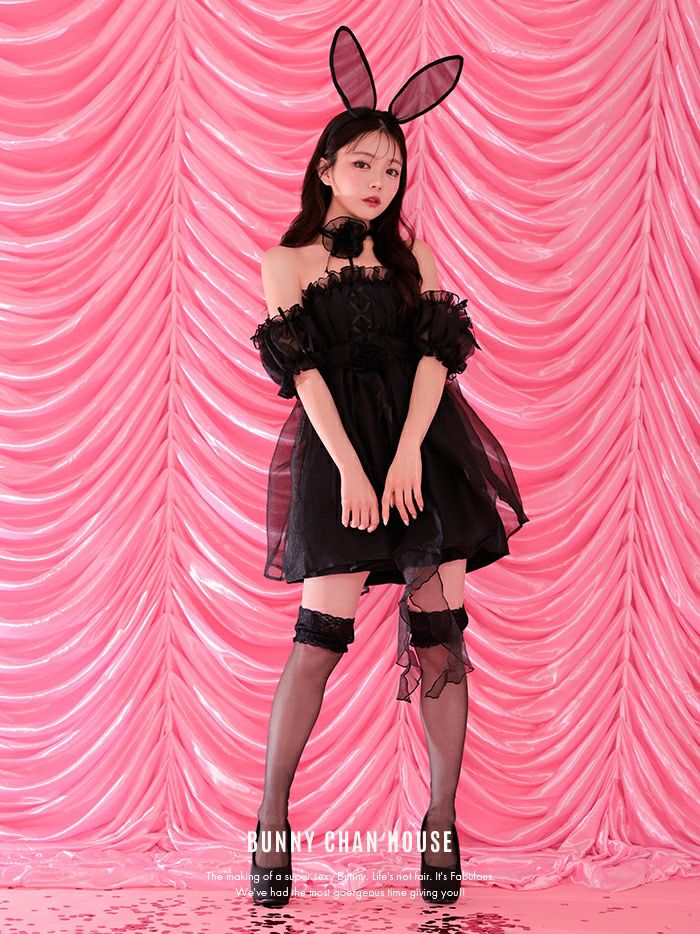 【6点セット】Flower Tulle BUNNY Romantic Chiffon フラワーチュールバニー[ブラック] vcsbn-23341-2