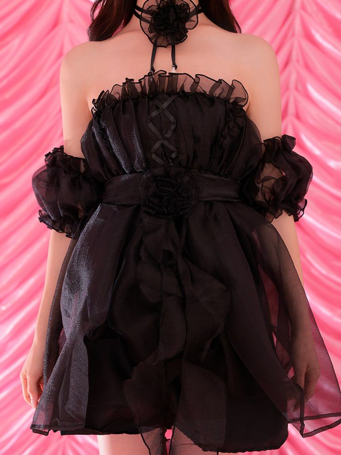 【6点セット】Flower Tulle BUNNY Romantic Chiffon フラワーチュールバニー[ブラック] vcsbn-23341-2