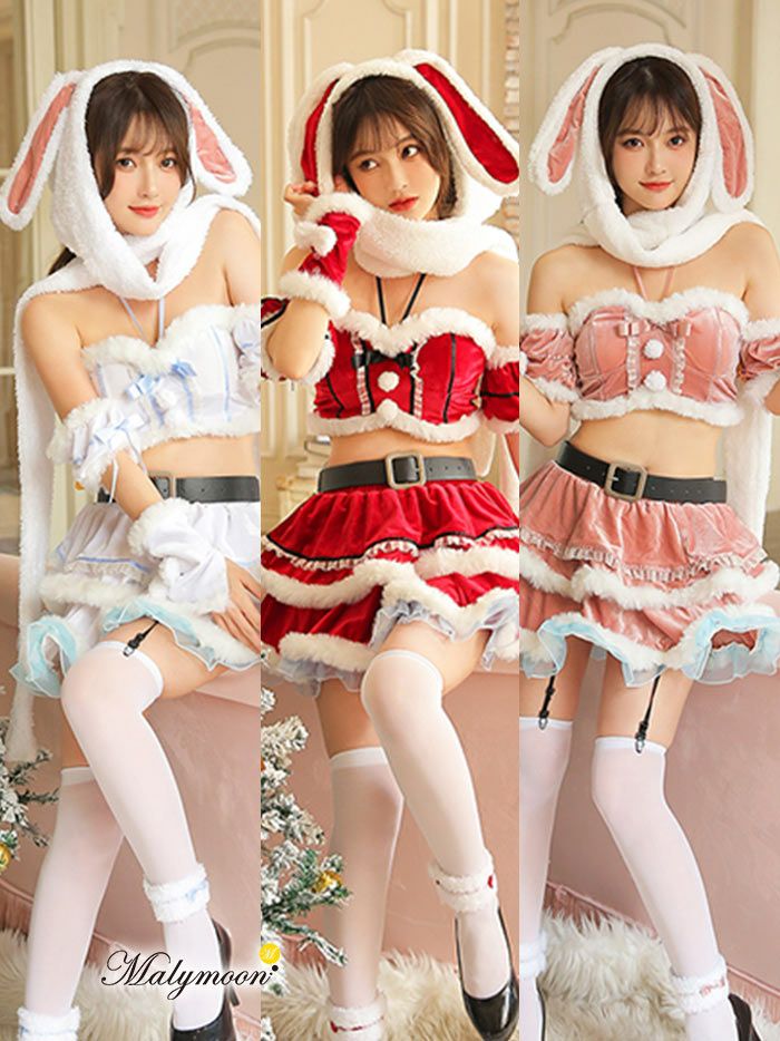 マリームーン Malymoon たれ耳バニーサンタ コスプレ 9点セット】Malymoon マリーンムーン たれ耳バニーサンタ [ホワイト