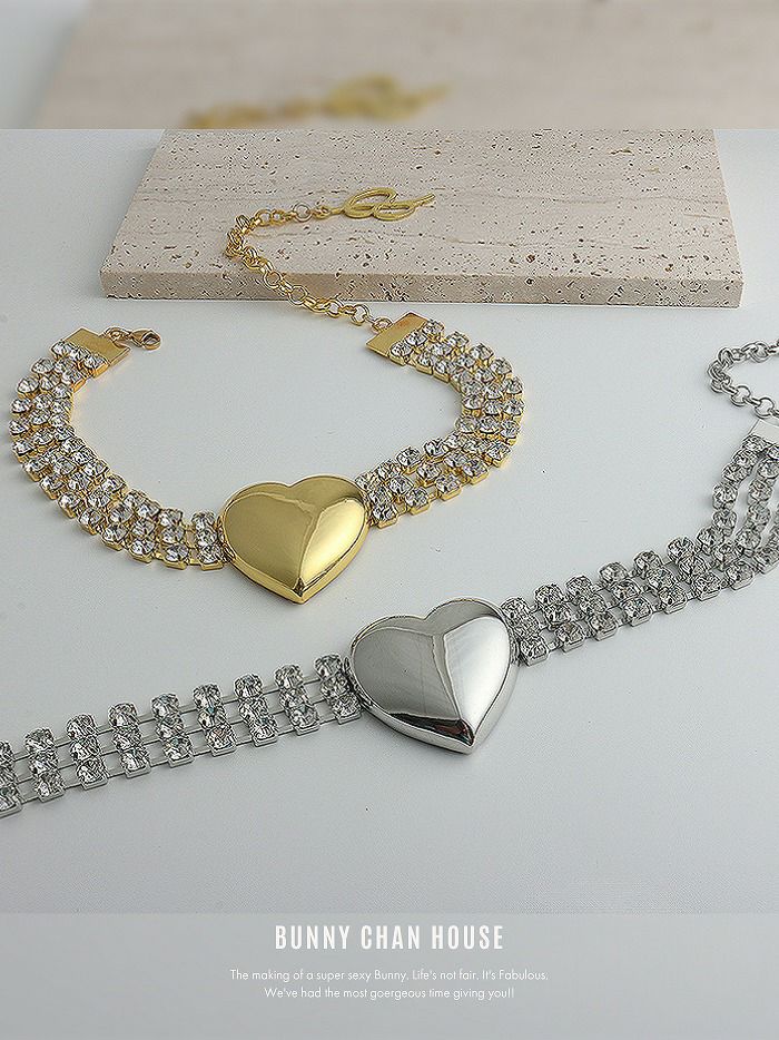 メタリックハート×ビジューチョーカーネックレス [ ゴールド/シルバー ] vcsit-25005