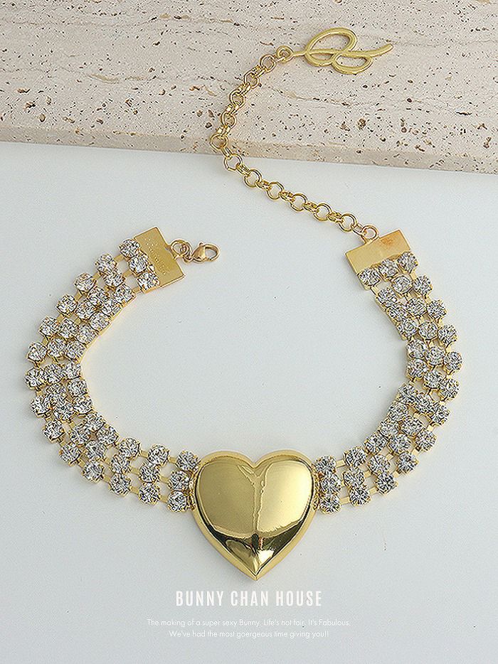 メタリックハート×ビジューチョーカーネックレス [ ゴールド/シルバー ] vcsit-25005