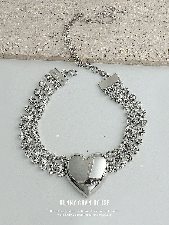 メタリックハート×ビジューチョーカーネックレス [ ゴールド/シルバー ] vcsit-25005