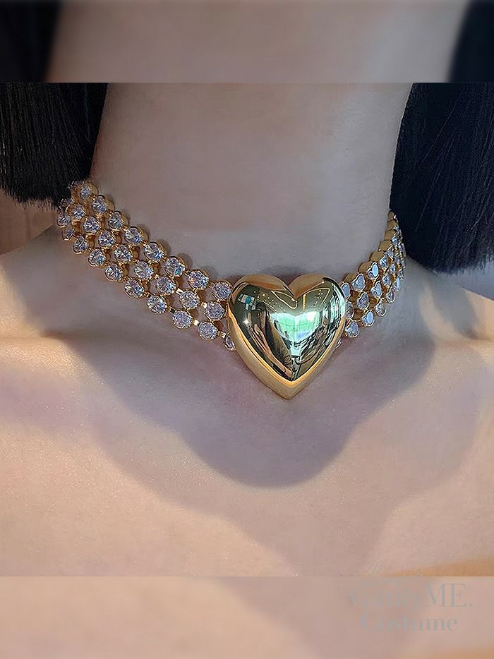 メタリックハート×ビジューチョーカーネックレス [ ゴールド/シルバー ] vcsit-25005