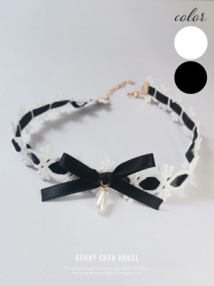 プチリボンレースチョーカー [ ブラック/ホワイト ] vcsit-25006