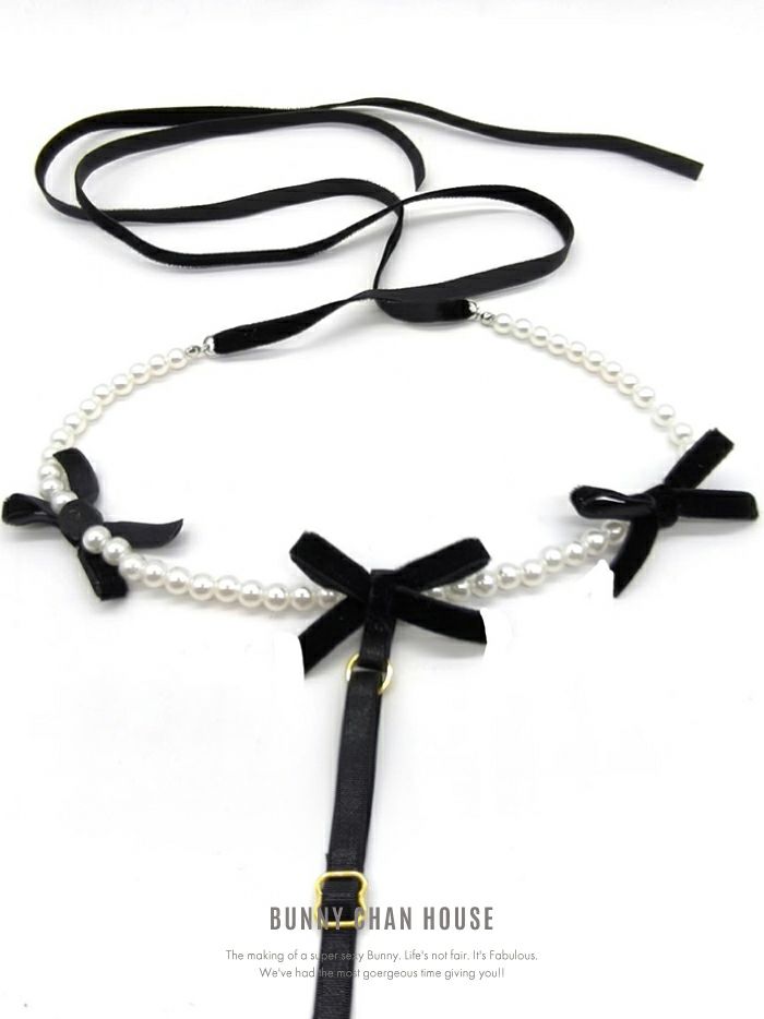 パールリボンチョーカー付きハーネスベルト vcsit-25008