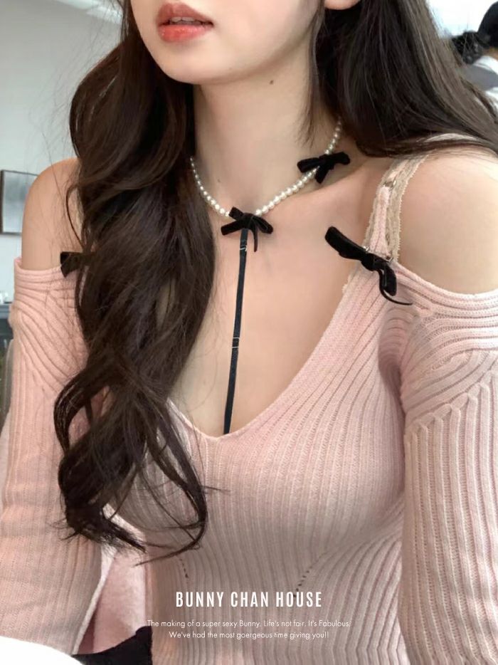 パールリボンチョーカー付きハーネスベルト vcsit-25008