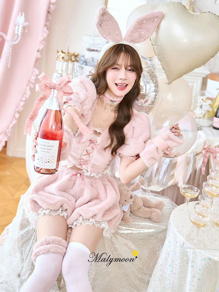 【9点セット】Malymoon マリームーン スイートバニーラテセットアップ [ピンク/ホワイト] ml10277