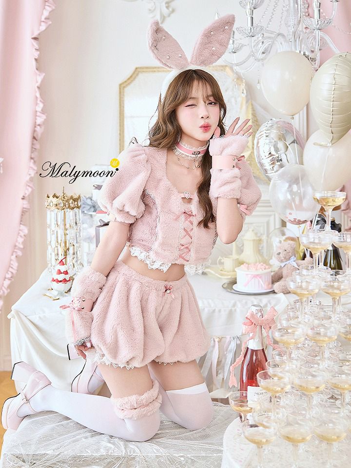 【9点セット】Malymoon マリームーン スイートバニーラテセットアップ [ピンク/ホワイト] ml10277