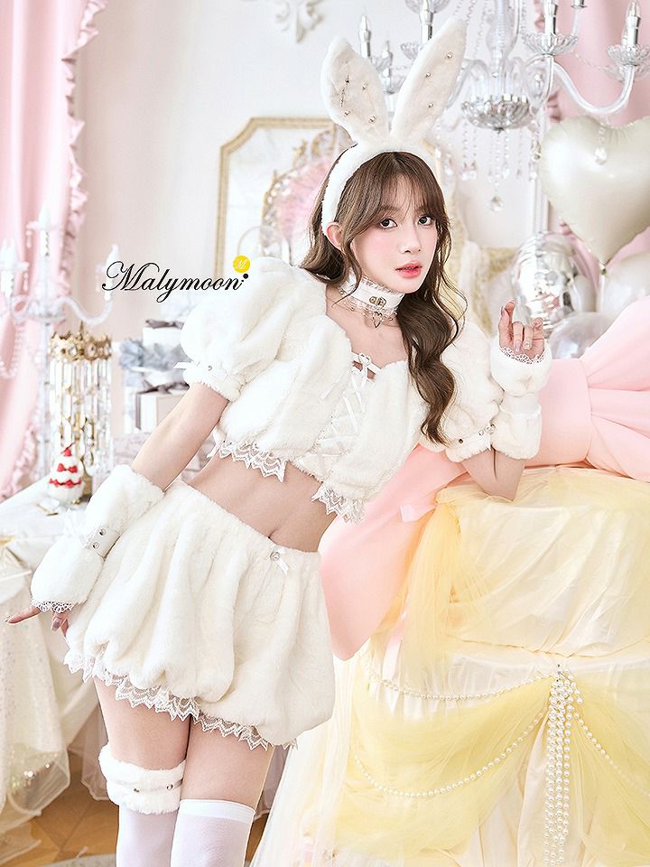 【9点セット】Malymoon マリームーン スイートバニーラテセットアップ [ピンク/ホワイト] ml10277