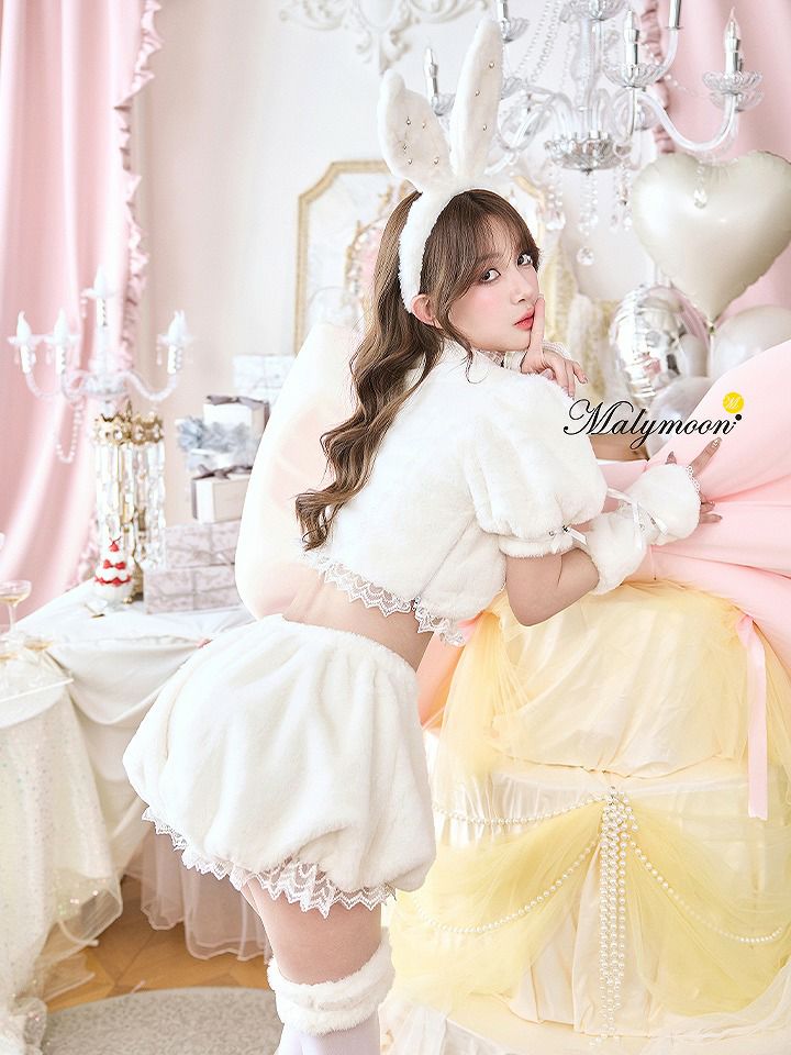 【9点セット】Malymoon マリームーン スイートバニーラテセットアップ [ピンク/ホワイト] ml10277