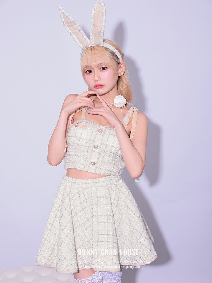 【3点セット】No.5 ツイードセットアップフレアスカートバニー アイボリー vcsbn-240313-2