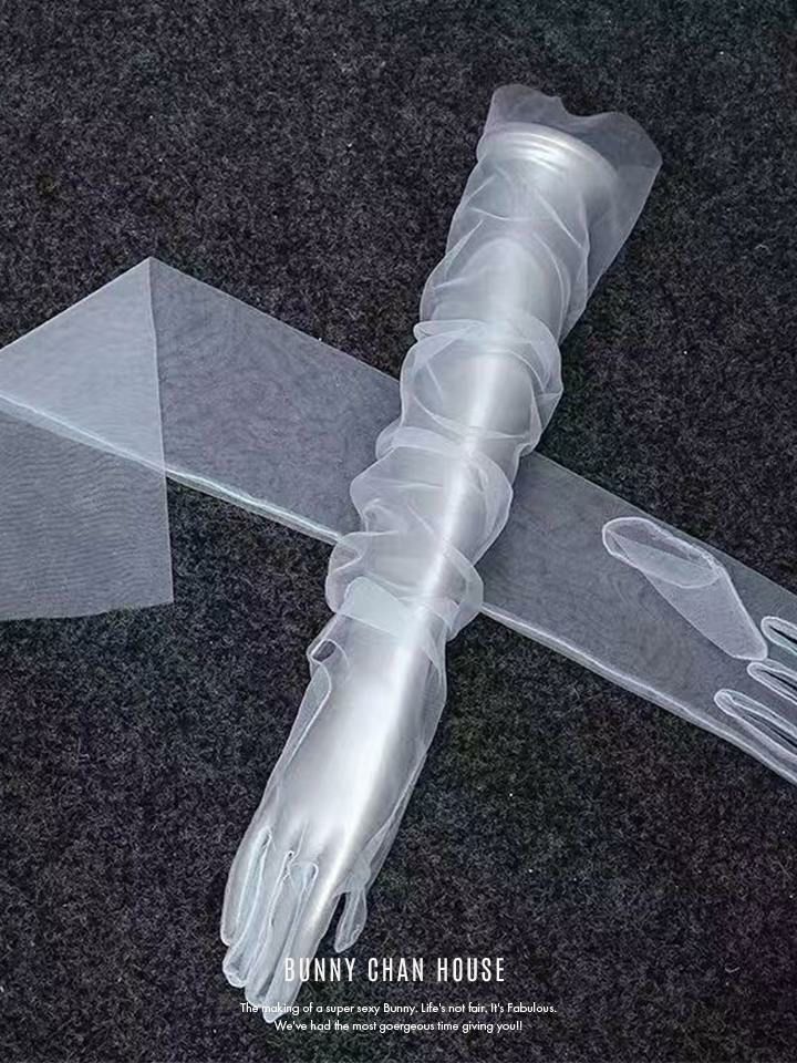 チュールロンググローブ ブラック・ホワイト vcsit-25068