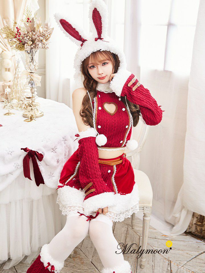 【7点セット】Malymoon マリームーン ラブスペルニットバニーサンタ [レッド /ホワイト] mlcs25084
