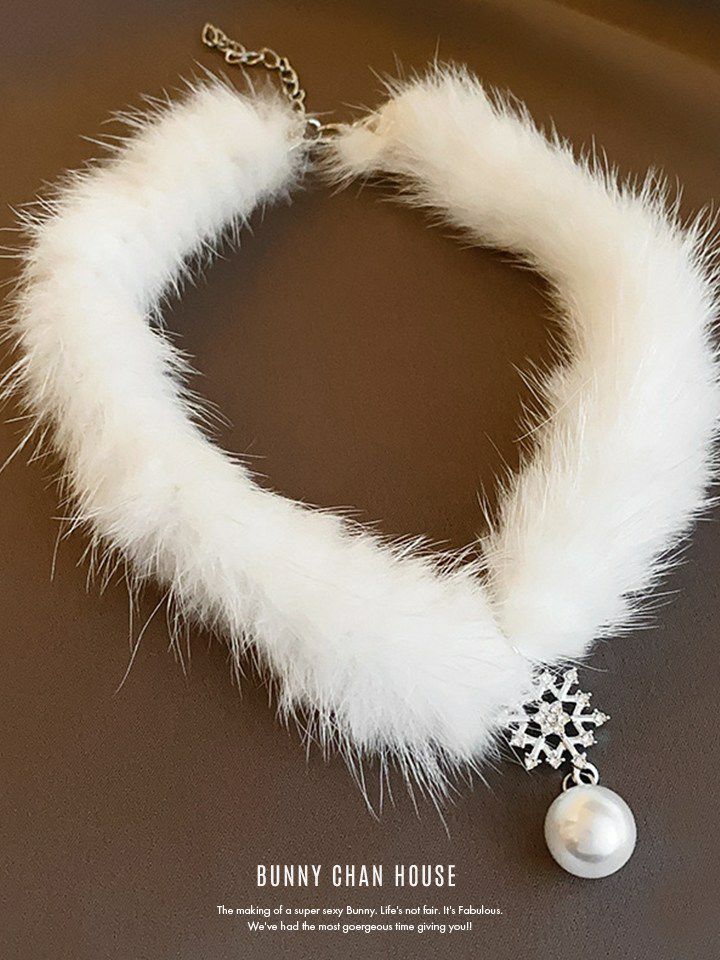 パール付きファーネックレス ホワイト vcsit-24106