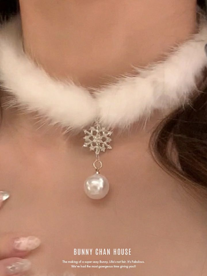 パール付きファーネックレス ホワイト vcsit-24106