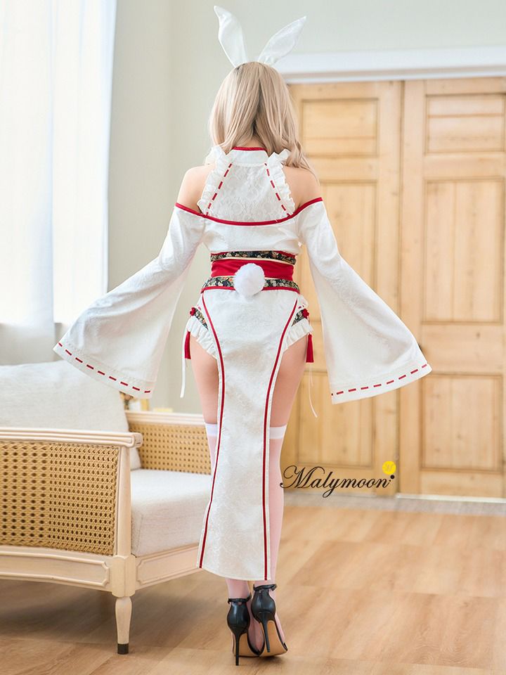 【9点セット】Malymoon マリームーン ロングスリット巫女バニー[ホワイト/ブラック] mlcs25176