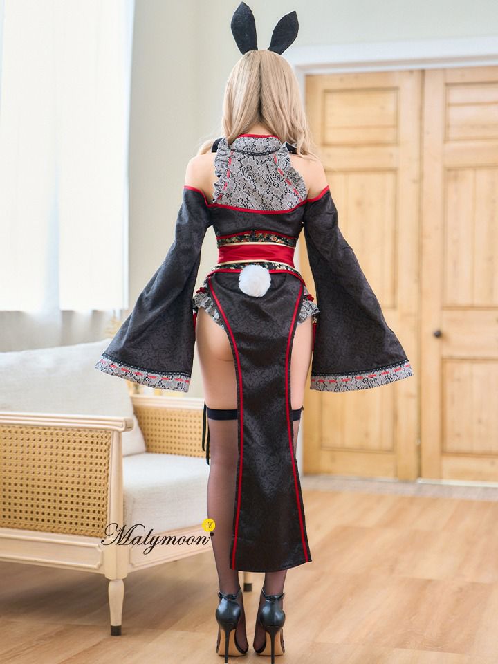 【9点セット】Malymoon マリームーン ロングスリット巫女バニー[ホワイト/ブラック] mlcs25176