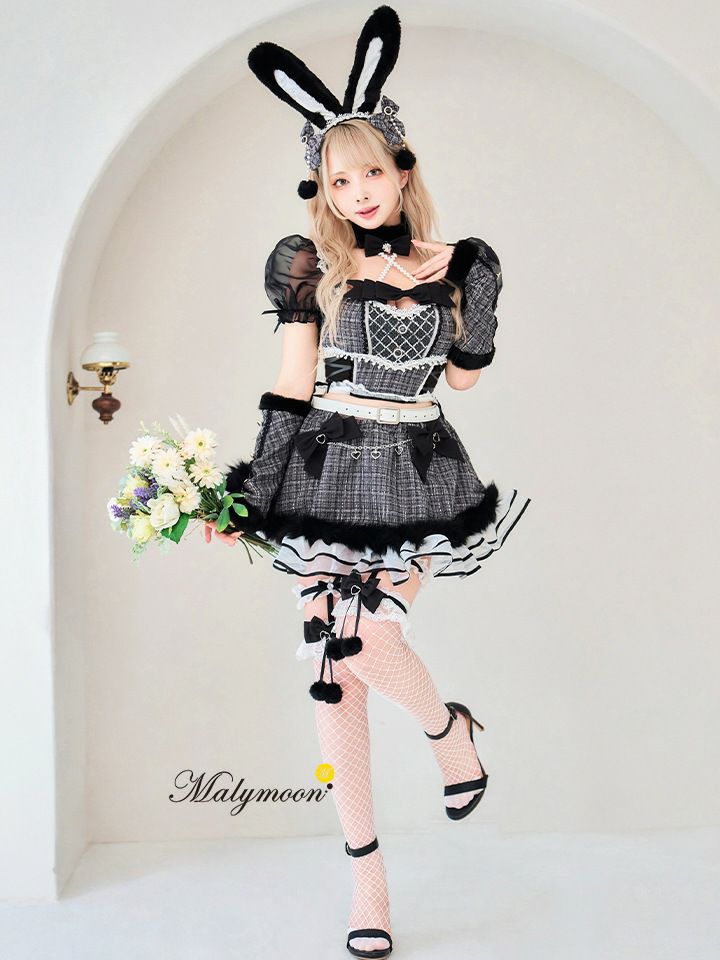 【12点セット】Malymoon マリームーン ツイードバニーセットアップ [ライトブルー/ピンク/ブラック] mlcs25135